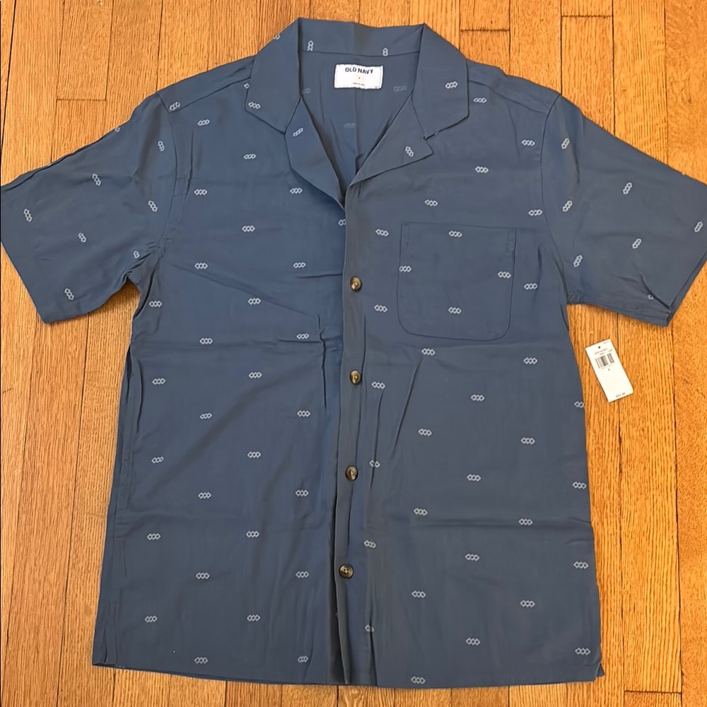 Old Navy Blue Patterned Short Sleeve Shirt